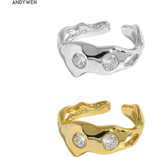 ANDYWEN 925 Sterling Silver Gold Two Zircon CZ Charm Resizable Rings Women Fine Jewelry 2021 Women Wedding Crystal Party