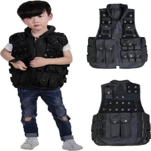 Tactical Police Vest Black Adult Kids Vest Outdoor Training Scouting Cosplay Protective Equipment Kid Children Vests Clothing