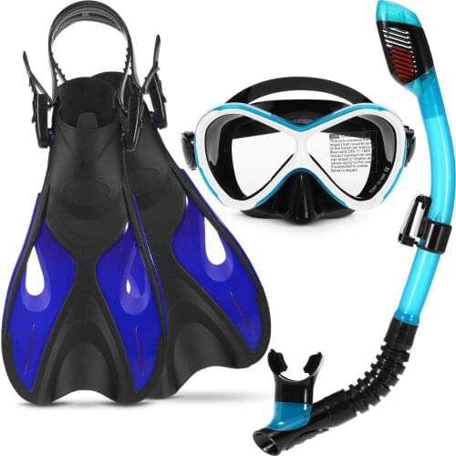 3 PCS Kids Snorkeling Kit Swimming Goggles Dry Snorkel Tube Adjustable Fins