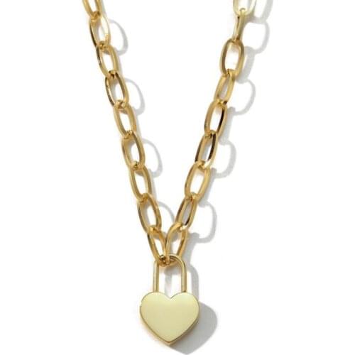 316L Stainless Steel Vintage Lovers Lock Our Love Charms Thick Chain Choker Necklace For Women Fashion Trend Jewelry SAN416