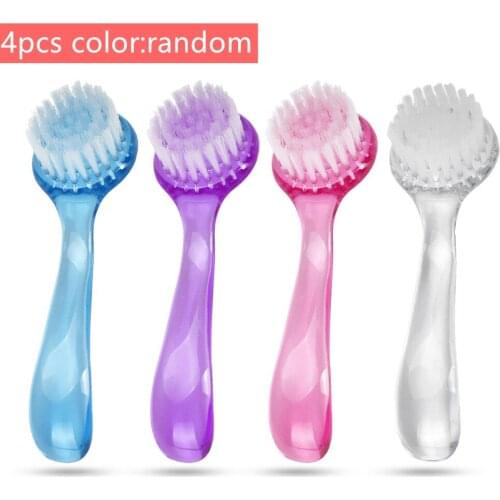 4PCS Plastic Nail Brush Make Up Washing Nail Art Dust Round Head Powder Clean Brush Cap Pedicure Manicure Tools Random Color
