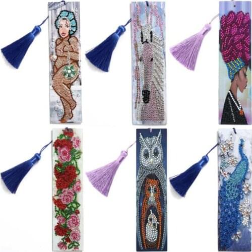 5D DIY Special Shaped Diamond Painting Leather Bookmark Diamond Embroidery Craft Tassel Book Marks for Books Christmas Gifts