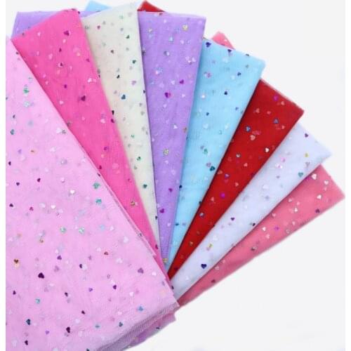 Glitter Love Sequin Patchwork Organza Laser DIY Crafts Fabrics for Sewing By The Meter Width 150cm High Quality Mesh Fabric Toys