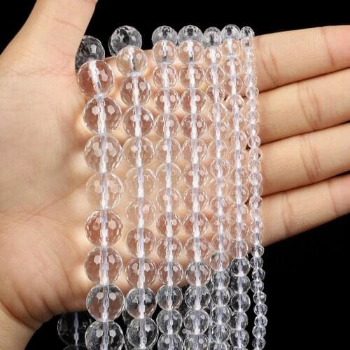 Natural Stone Beads Cut Surface White Transparent Stone Loose Beads for Jewelry Making Needlework DIY Bracelet Strand 4-12 MM