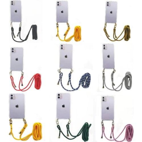 Transparent Strap Cord Metal Chain Tape Necklace Phone Cases For iPhone 12 7 8 6s 6 Plus 11 Pro X XR XS Max SE 2020 Cover funda