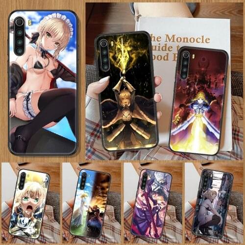 Anime Fate Zero Stay Night Saber Phone Case For Xiaomi Redmi Note 7 8 9 10 7A 8T 9A 9T 9S 10S Pro black 3D funda trend bumper
