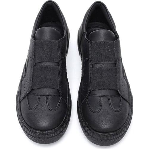 Chekich Mens Shoes Black Color Artificial Leather Elastic Band Closure Type Spring and Autumn Casual Unisex Solid Sewing Sole Flat Wedding Suits Formal Walking Lovers Footwear Comfortable Sneakers Flexible CH033 V6