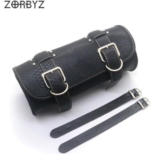 ZORBYZ Motorcycle Black Synthetic leather Saddle Tool Bag Front Rear Saddlebag For Harley Suzuki Kawasaki