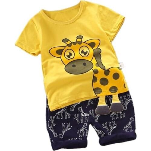 New Summer Baby Boys Girls Clothes Infant Giraffe Pattern T Shirt Shorts Kids Fashion Cotton Costume Children Casual Tracksuit
