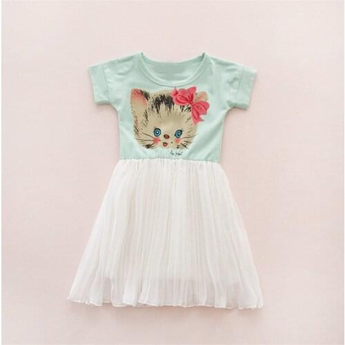 Toddler kids Formal Dresses Cartoon cat Print princess Dress Infant Kids Dresses For Girls Summer Children Clothing 2t to 6