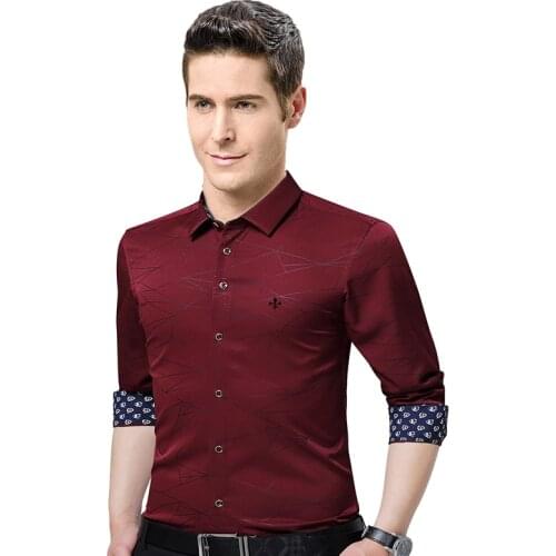 Dudalinas Male Shirt 2021 Fashion Brand-Clothing Mens Shirts Casual Slim Fit Geometric Long Sleeve Shirts For Men Casual Shirt