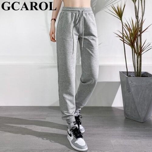 GCAROL Women Casual Straight Knit Cotton Sport Pants Drawstring Spring Autumn Winter Guard Couple Trousers With Bind Feet 5XL