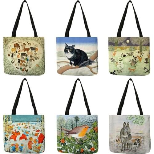 Personalized Women Ladies Handbags Caute Animal Cat in Snow Print Shopper Tote Large Reusable Shopping Bag B13159