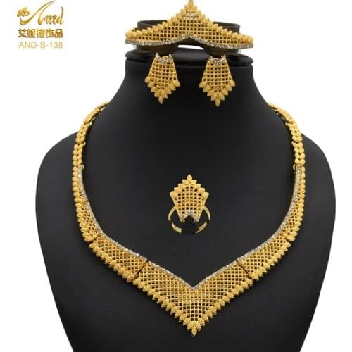 Italian Jewelry Sets For Women Dubai 24K Gold Color India Nigeria Wedding Gifts Necklace Earrings Bracelets Ring Set Ethiopian