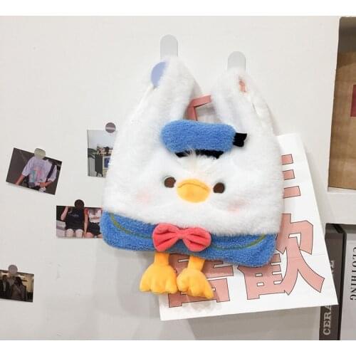 Kawaii White Duck Plush Bag Cartoon Anime Plush Toy Blue Duck Soft Stuffed Dolls Cute Fashion Casual Portable Bag Gift for Girls