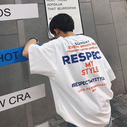 Summer Harajuku style Korean five-point sleeve t-shirt mens T-shirt half-sleeved boys trend short-sleeved t-shirt