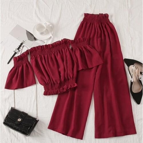 Summer 2020 off-the-shoulder led a word brief paragraph coat + tall waist buds broadly leg height pants two-piece women