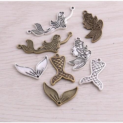 SWEET BELL 20PCS Mix Size 4 Style New Product Two Color Mermaid Charms Animal Pendant Jewelry Metal Alloy Jewelry Marking