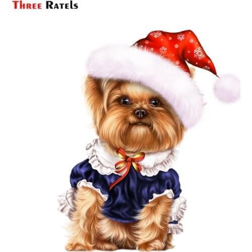Three ratels FTC-846# 14X16.1CM Cute Yorkshire Terrier dog Stickers for Car Styling Bike Motorcycle Laptop Travel Luggage Decals
