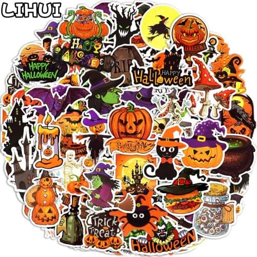 10/30/50 pcs Halloween Stickers for Laptop Guitar Phone Bike Car Fridge Waterproof Horror Sticker Pack Kid Toys Party Decoration