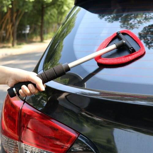 Nylon Telescopic Scrub Brush Car Windshield Cleaning Brush Replaceable Microfiber Pad Car Window Wash Tool Dust Wax Mop Soft