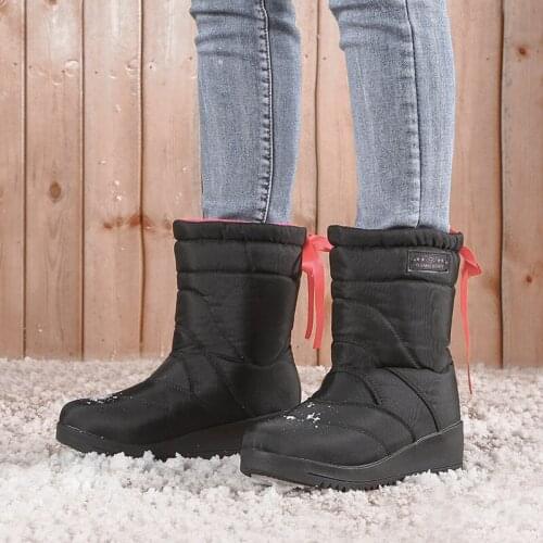 HKYX 2021 New Winter Snow Boots Women Plus Velvet Warmth and Non-slip Middle Tube Thick Bow Tie Thick-soled Cotton Shoes Women