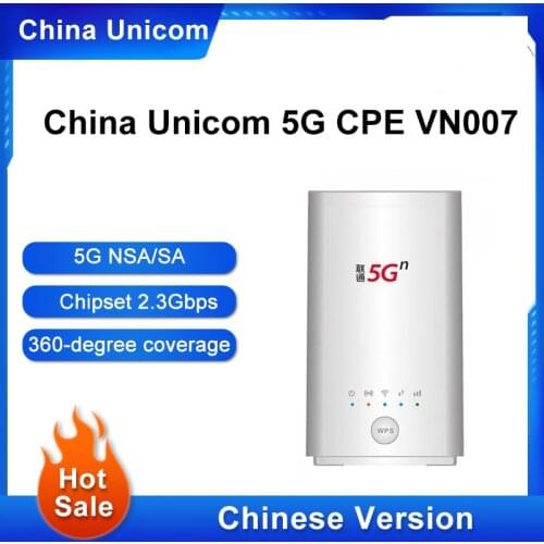 New Original China Unicom CPE VN007 5G WiFi Router（2.4 GHz &5G) Support both 4G /5G Wireless download rates up to 2.3Gbps