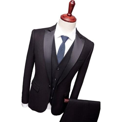 Pure Color Men Formal Suits Size 4XL 5XL Slim Fit Mens Suit Jacket + Pant + Vest High Quality Wedding Groomsmen Dress 3Piece Set