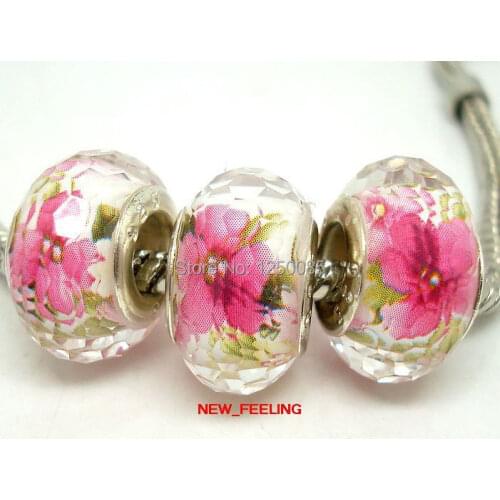 Wholesale 50pcs/lot New Flower Design Faceted Resin European Beads Fit European Charms Bracelet&Necklace