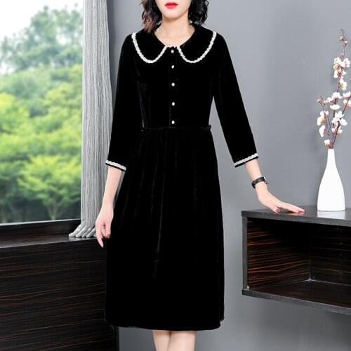 Autumn Vintage Black Glod Velvet Elegant Midi Dresses 2020 Winter Casual 4XL Plus Size Dress Bodycon Long Sleeve Party Vestidos
