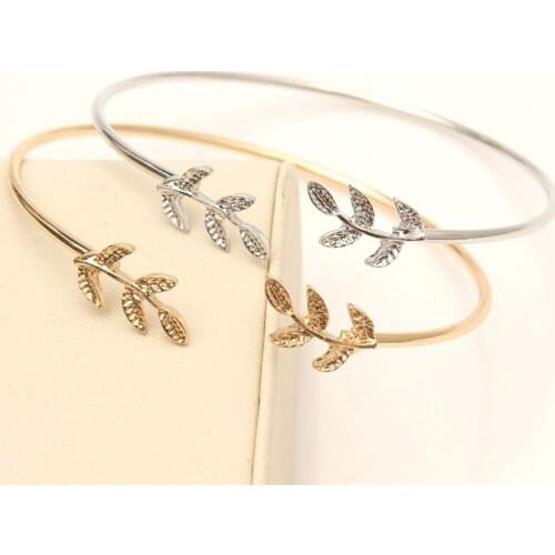Zhijia Simple Style Elegant Trendy Adjustable Open Design Leaf Shape Women Girls Bangles Bracelets Accessories