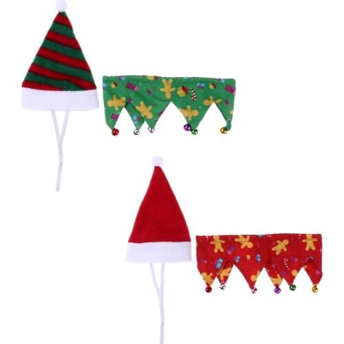 Christmas Pet Clothes Cat Dog Birthday Parties Decoration Red/Green Hat with Bells Collar Set Cute Puppy Kitten Navidad Costumes