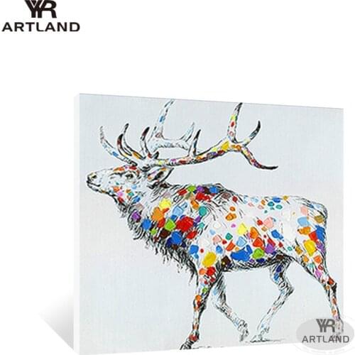 Christmas gift color elk deer for horses decor Handmade canvas acrylic oil painting wall art picture for living room no framed