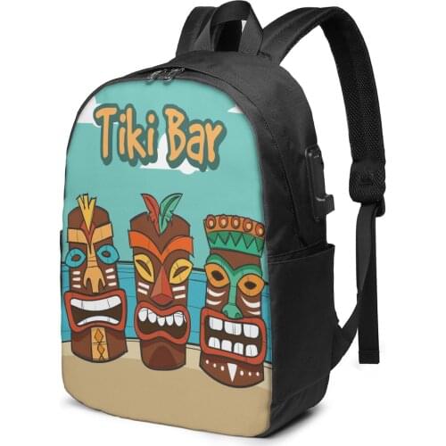 2021 New Laptop USB Backpack Hawaiian Masks Beach School Bag Bookbag Men Women Travel Daypack Leisure Backpack