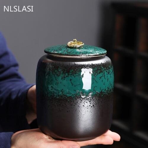 Traditional Retro Ceramics Tea Jar Household Sealed Dried Fruit Coffee Storage Tank Travel Portable Tea Bag Candy Spice Canister