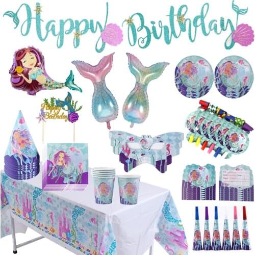 Partygo Little Mermaid Party Decor Mermaid Birthday Party Disposable Tableware Kit Under the Sea Girl First Birthday Party decor