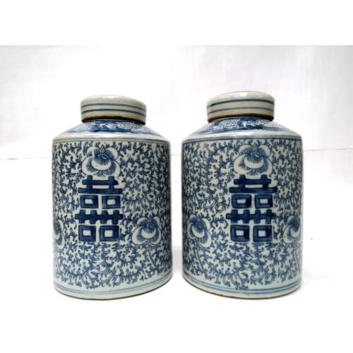 YIZHU CULTUER ART Collection China Old a Pair blue-and-white Porcelain Flower Vase Pot H 7.7inch Family Decoration Gift