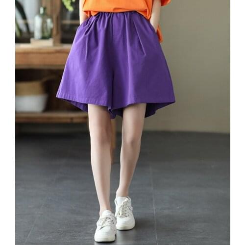 21Summer Shorts Women Loose Casual Solid Color Pockets Wild Half Length Female Cotton Wide-Leg Pants