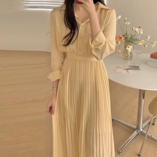 2021 Summer Long Sleeve Chiffon Pleated Dress Women With Belt Elegant High Waist Female Autumn Vestidos Office Ladies Maxi Dress