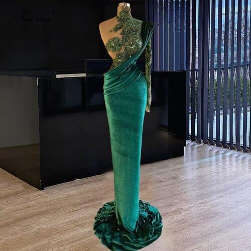 Sexy Green Flower Beaded Evening Dresses Vestidos De Fiesta 2021 African Celebrity Party Dress Long Prom Dresses Dubai Gowns