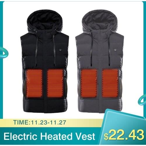 Winter Outdoor Electric Heated Vest Jackets USB Electric Heating Hooded Cotton Coat Camping Hiking Hunting Thermal Warmer Jacket