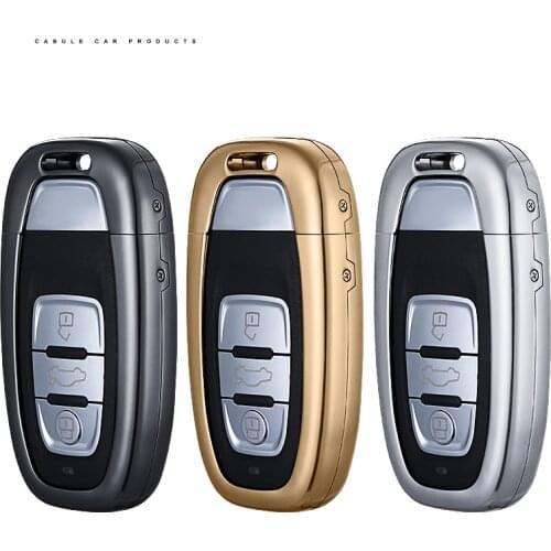 1PCS Fashion Aluminum Alloy Key Shell + Leather Key Chain Rings Protective Case Cover Skin Shell For AUDI A4L A6L Q5 Q7 TT TTS