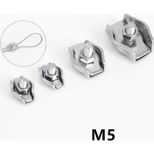 10pcs M5 5mm Clip 304 stainless steel Wire Rope Clamps Single Grip Cable Clamp Caliper