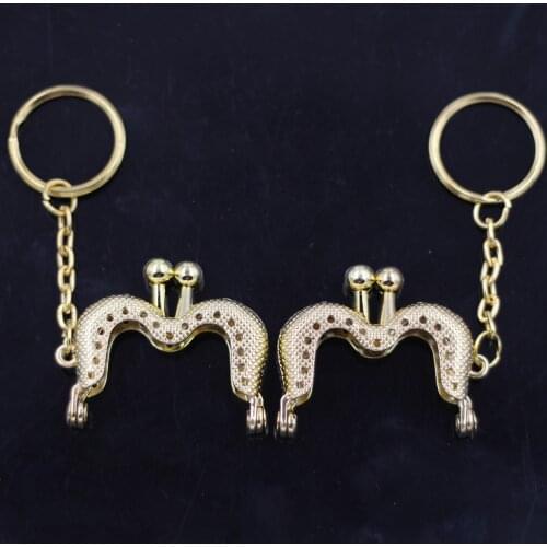 10PCS Gold Tone Shape M Mini Metal Purse Frames Kiss Clasps Clutch Buckle Lock 4cm Sewing Holes Handbag Accessories Key Ring