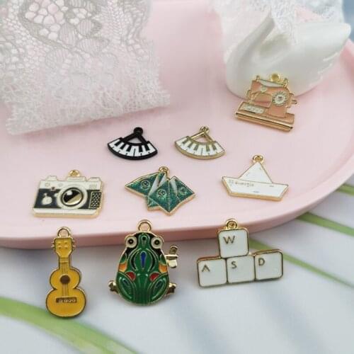10pcs Alloy Enamel RetroKeyboard guitar sewing machine Charms Pendant For DIY Fashion Drop Earrings Jewelry Making Accessories
