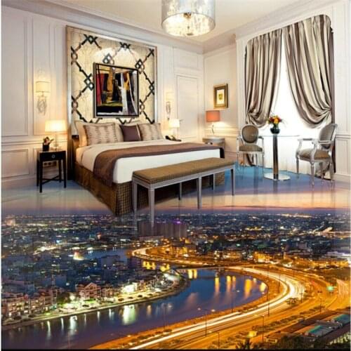 Beibehang City night 3D interior flooring custom large fresco pvc wear resistant environmental waterproof film papel de parede