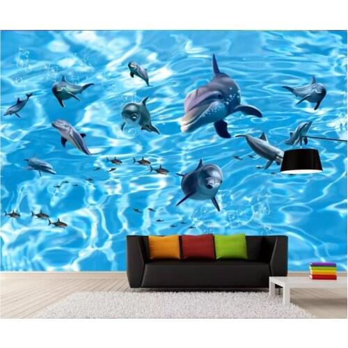 3d wallpaper custom photo mural Sea Water World Dolphin flock living room Home decor 3d wall murals wallpaper for walls 3 d