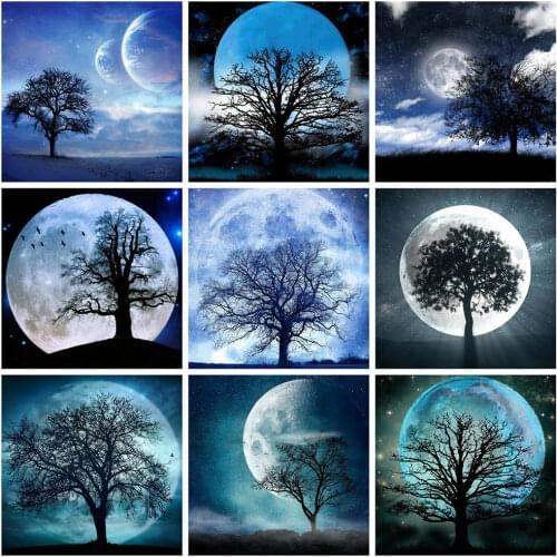 HUACAN 5D Diamond Painting Full Round Square Landscape Moon Diamond Embroidery Tree Pictures Of Rhinestones Mosaic Wall Art