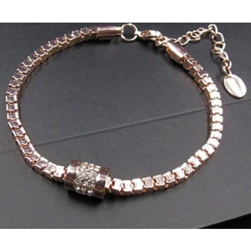 Women Fashion Rhinestone Bracelet Rose Gold Plated Crystal Bracelet Bangle Trendy Jewelry Bangle Girls Party Jewelry Chain