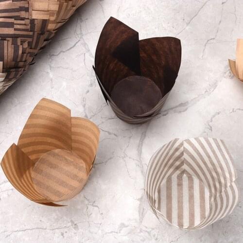 Delidge 100 Pcs/Set 10 Color Cake Cups Paper Proveided Tulip Shape Cupcake Tools Party Tray Decorating DIY Kitchen Baking Tools